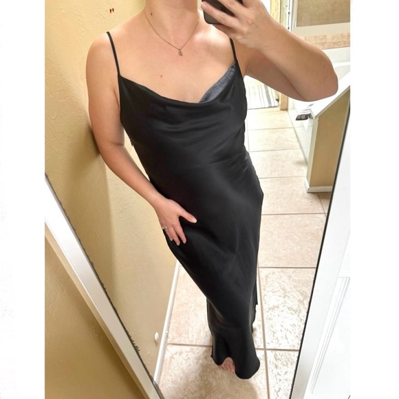 Quince 100% Washable Silk Cowl Neck Slip Dress M Bias Cut Slit Maxi Quiet Luxury - Picture 1 of 14
